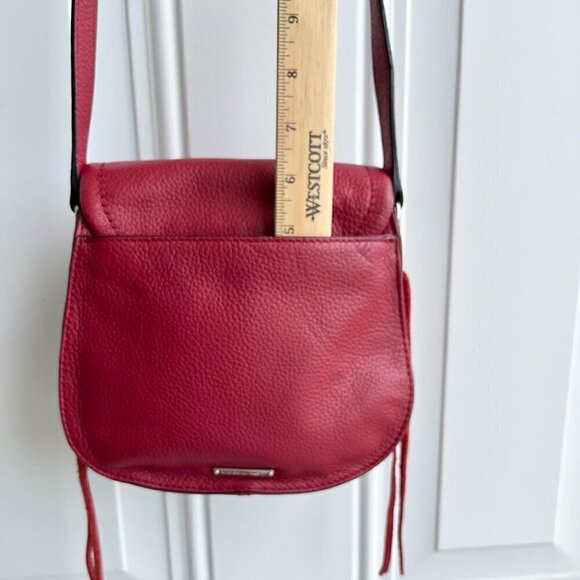 Rebecca Minkoff Crossbody Saddle Bag Pebble Leather Whip Stitch Detail Burgundy - Picture 11 of 16